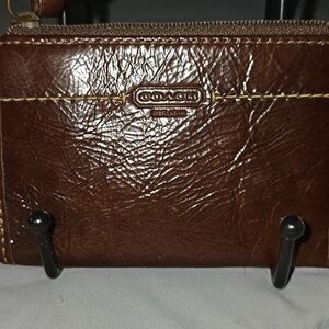 Coach Vintage Mini Skinny wallet with a keyring Dark Brown Leather